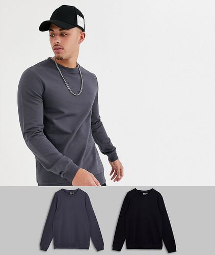 Lot de 2 sweat-shirts moulants - Noir/noir délavé - Asos Design - Modalova