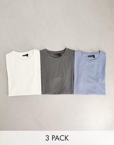 Lot de 3 t-shirts moulants - Gris, crème et bleu - Asos Design - Modalova