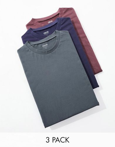Lot de 3 t-shirts ras de cou - Bleu marine, marron et gris - Asos Design - Modalova