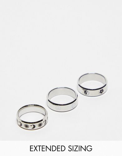 Lot de 3 anneaux en acier inoxydable imperméable avec détails style années 90 - Noir/ - Asos Design - Modalova