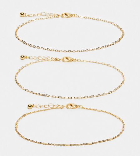 Lot de 3 bracelets de cheville à chaînes variées en plaqué or 14 carats - Asos Design - Modalova