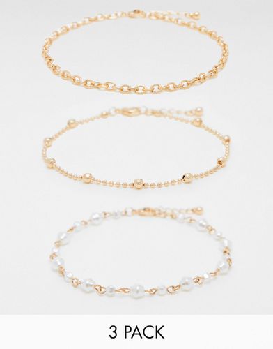 Lot de 3 bracelets de cheville à perles et maillons - Asos Design - Modalova