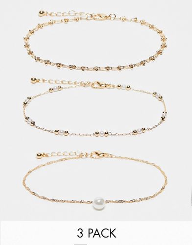 Lot de 3 bracelets de cheville avec perle fantaisie et motif boule - Asos Design - Modalova
