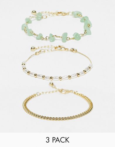 Lot de 3 bracelets ornés de perles et pierres semi-précieuses - Asos Design - Modalova
