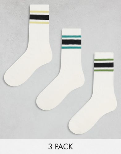 Lot de 3 paires de chaussettes à rayures multicolores - Blanc - Asos Design - Modalova