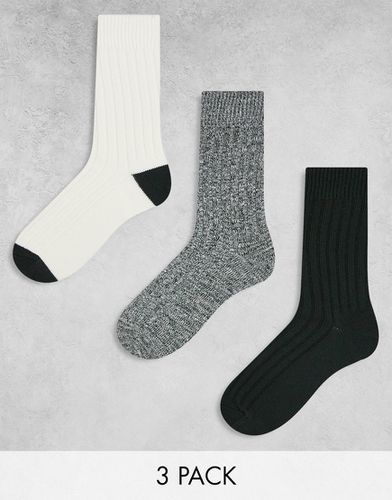 Lot de 3 paires de chaussettes - foncé et blanc cassé - Asos Design - Modalova