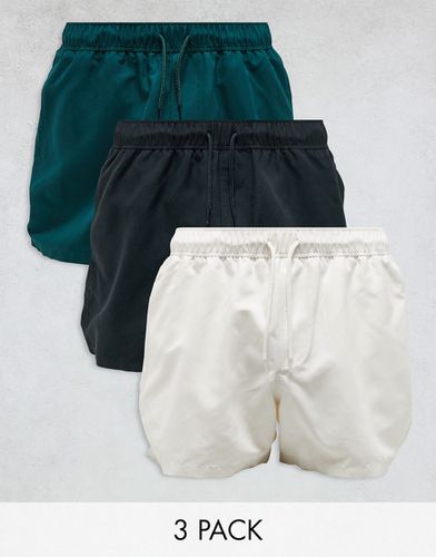 Lot de 3 shorts de bain courts - Noir/vert/gris - Asos Design - Modalova