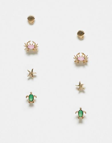 Lot de 4 paires de boucles d'oreilles motif vie aquatique - Asos Design - Modalova