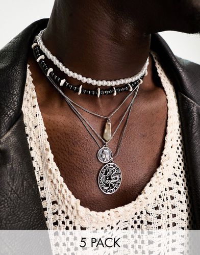 Lot de 5 colliers avec perles fantaisie et pendentif dragon ovale - Asos Design - Modalova