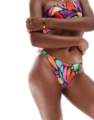 Lillie - Bas de bikini échancré à taille basse et imprimé abstrait - Asos Design - Modalova