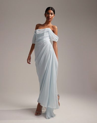 L'invitée - Robe longueur mollet drapée à encolure Bardot - clair - Asos Design - Modalova