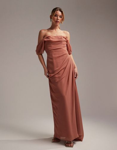 L'invitée - Robe longueur mollet drapée à encolure Bardot - Vieux - Asos Design - Modalova