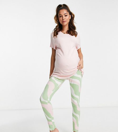 ASOS DESIGN Maternity - Ensemble confort ultra doux avec t-shirt et legging à motif tourbillon - Rose, vert et blanc - Asos Maternity - Modalova
