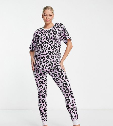 ASOS DESIGN Maternity - Ensemble de pyjama à imprimé animal contrastant avec t-shirt oversize et legging - Violet/vert - Asos Maternity - Modalova