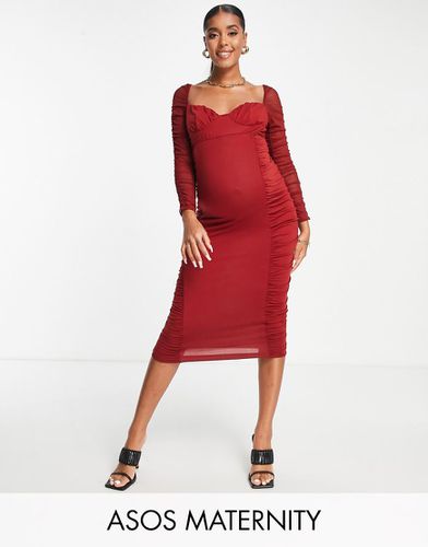 ASOS DESIGN Maternity - Robe mi-longue froncée à manches en tulle - Asos Maternity - Modalova