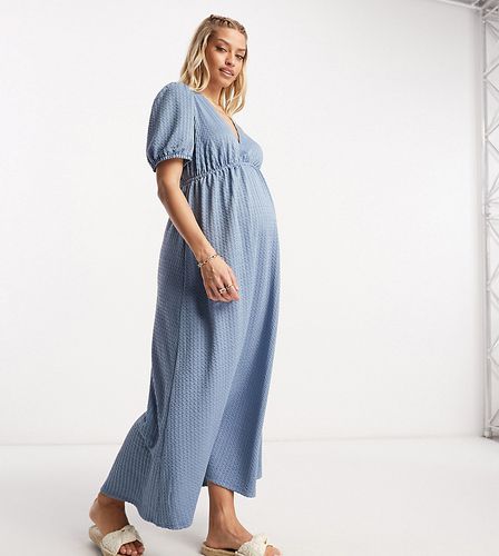 ASOS DESIGN Maternity - Robe rétro mi-longue avec taille froncée et manches volumineuses - Bleu - Asos Maternity - Modalova