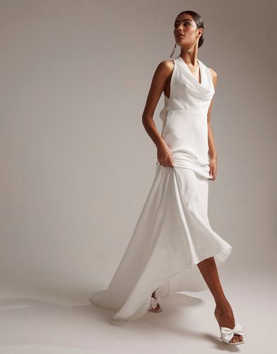 Marlowe - Robe de mariée satinée avec encolure américaine et détail bénitier - Asos Design - Modalova