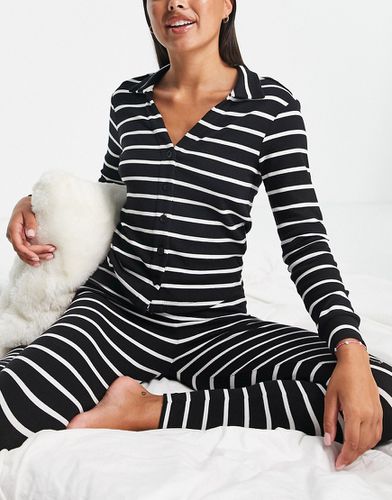 Mix & Match - Chemise de pyjama côtelée à rayures - Noir et blanc - Asos Design - Modalova
