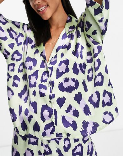 Mix & Match - Chemise de pyjama en satin à imprimé animal pastel - citron et lilas - Asos Design - Modalova