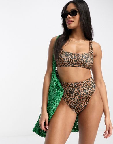 Mix and Match - Haut de bikini court skinny côtelé à imprimé léopard - Asos Design - Modalova