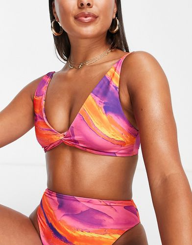Mix and Match - Haut de bikini style crop top torsadé devant à imprimé marbre coucher de soleil - Asos Design - Modalova