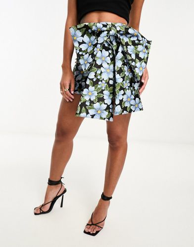 Mini-jupe en jacquard avec naud - Bleu foncé fleuri - Asos Design - Modalova