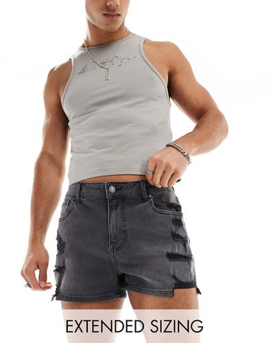 Short en jean ultra court coupe skinny à déchirures - délavé - Asos Design - Modalova