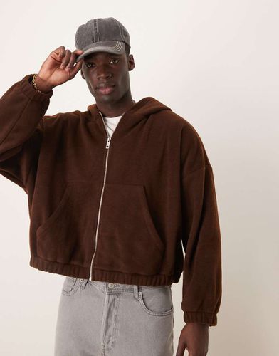 Sweat à capuche d'ensemble court et ultra oversize en polaire avec fermeture éclair - Marron - Asos Design - Modalova