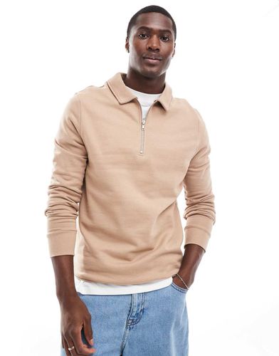 Sweat à col polo zippé - Beige - Asos Design - Modalova