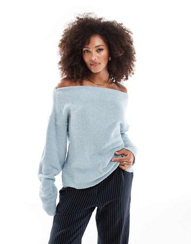 Sweat à épaules dénudées en maille bouclée côtelée - Bleu - Asos Design - Modalova