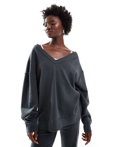 Sweat d'ensemble gaufré oversize à col en V et épaules dénudées - Anthracite délavé - Asos Design - Modalova