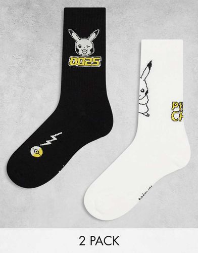 Pokémon - Lot de 2 paires de chaussettes à motif Pikachu - Noir/blanc - Asos Design - Modalova