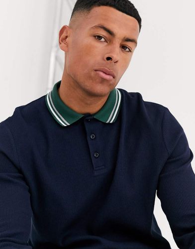 Polo à manches longues effet gaufré avec liseré contrastant - Asos Design - Modalova