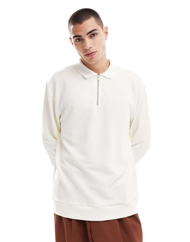 Polo décontracté à manches longues et col zippé - Crème - Asos Design - Modalova