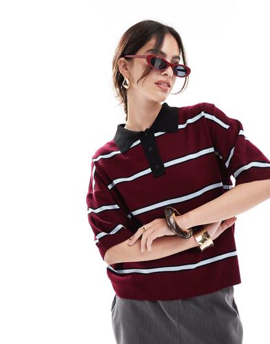 Polo oversize en maille rayée - Bordeaux - Asos Design - Modalova