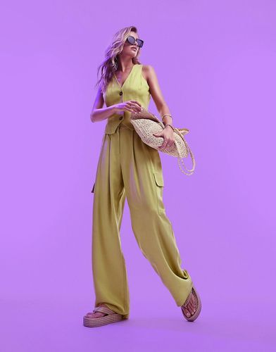 Pantalon cargo de costume en lin - palmier - Asos Design - Modalova