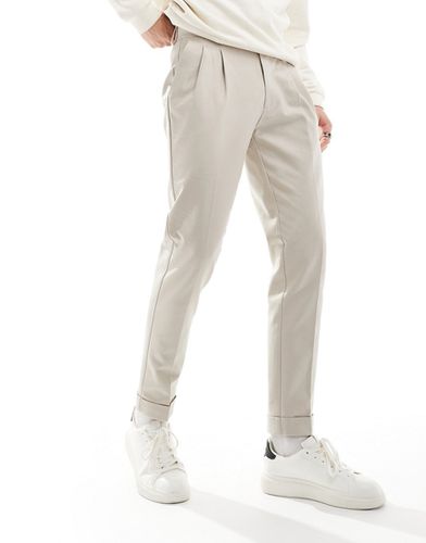 Pantalon chino slim élégant de qualité supérieure à revers - Taupe - Asos Design - Modalova