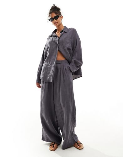 Pantalon ample d'ensemble à pinces en tissu texturé - Anthracite - Asos Design - Modalova
