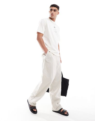 Pantalon ample en lin avec taille élastique - Taupe - Asos Design - Modalova