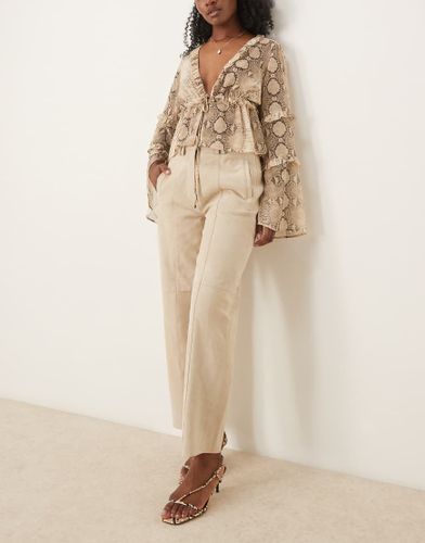 Pantalon bouffant de qualit suprieure en daim avec surpiqres - Taupe - Asos Design - Modalova