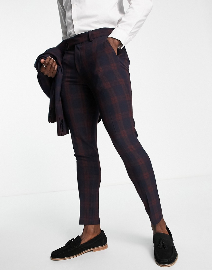 Pantalon de costume ultra skinny à carreaux écossais - Bordeaux - Asos Design - Modalova
