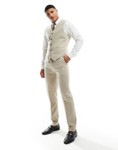 Pantalon de costume ajusté en laine mélangée texturée - Beige - Asos Design - Modalova