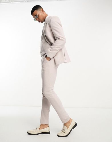 Pantalon de costume coupe skinny en laine mélangée à chevrons - pâle - Asos Design - Modalova