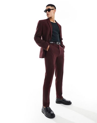 Pantalon de costume coupe slim en sergé de laine mélangée - Bordeaux - Asos Design - Modalova