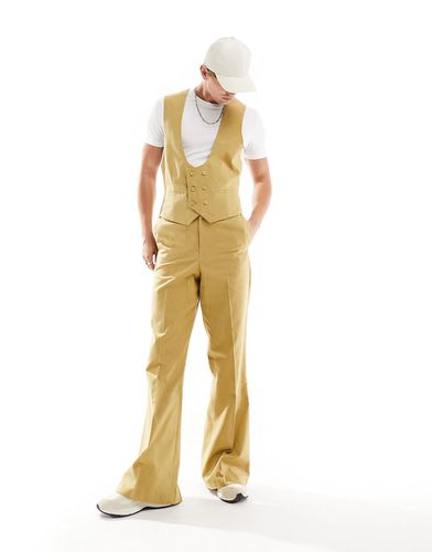 Pantalon de costume évasé style vintage en tissu flammé texturé - Taupe - Asos Design - Modalova