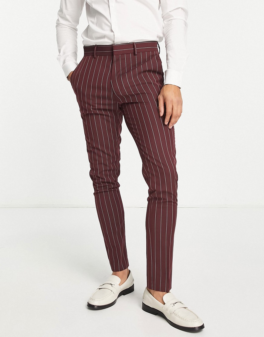 Pantalon de costume skinny à fines rayures - Bordeaux - Asos Design - Modalova