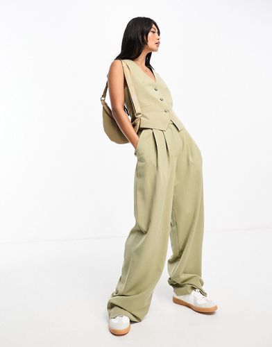 Pantalon d'ensemble plissé et large - Kaki - Asos Design - Modalova