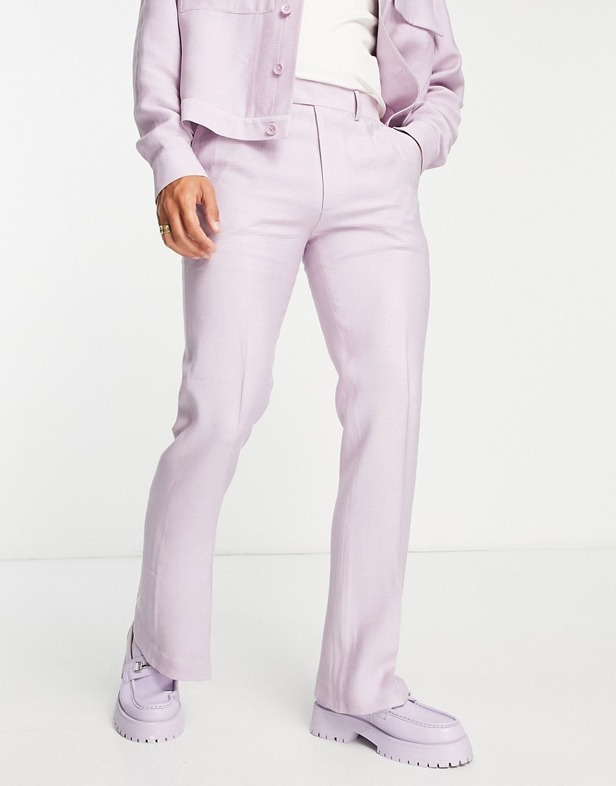 Pantalon d'ensemble skinny évasé en tissu froissé - Lilas - Asos Design - Modalova