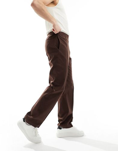 Pantalon droit habillé en lin mélangé - Marron - Asos Design - Modalova