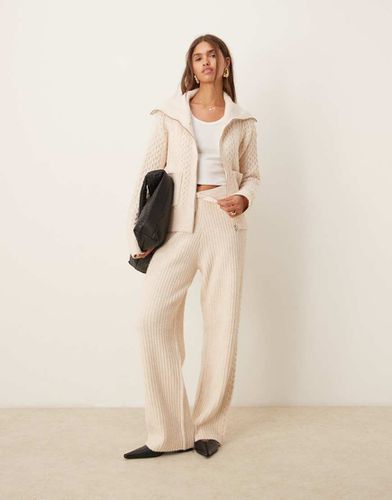 Pantalon large d'ensemble en maille avec coutures latérales torsadées - Crème - Asos Design - Modalova